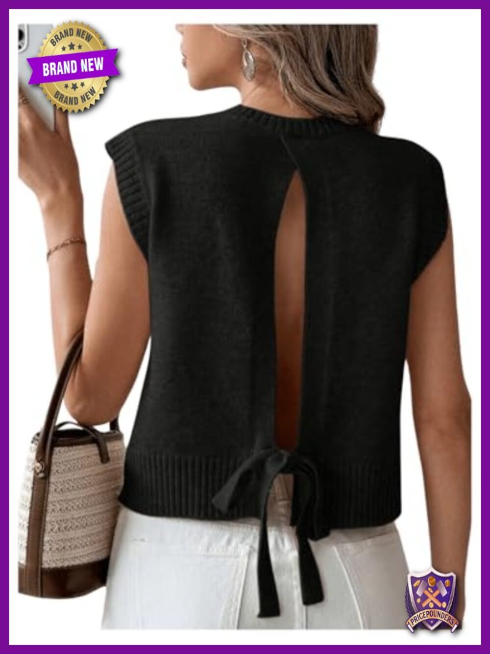 Women's Backless Tie Knit Sleeveless Sweater Vest Open Back Top